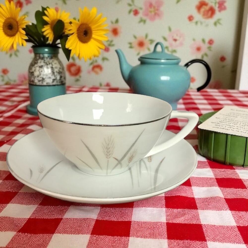VTG MS Platinum Wheat Bone China Japan White Tea Cup & Saucer Set For One